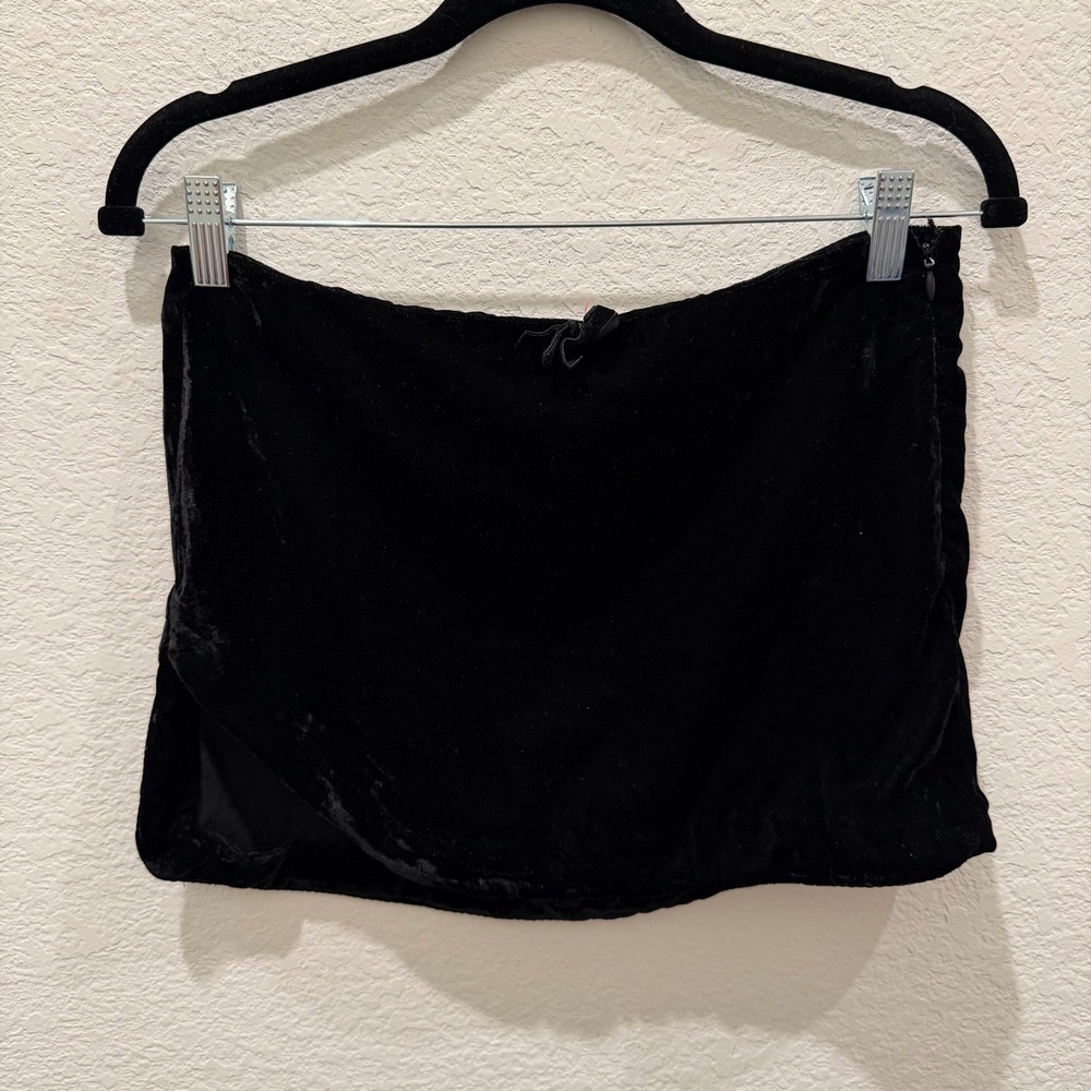 Free People Black Velvet Mini Skirt Side Slit Bow Detail Size 0